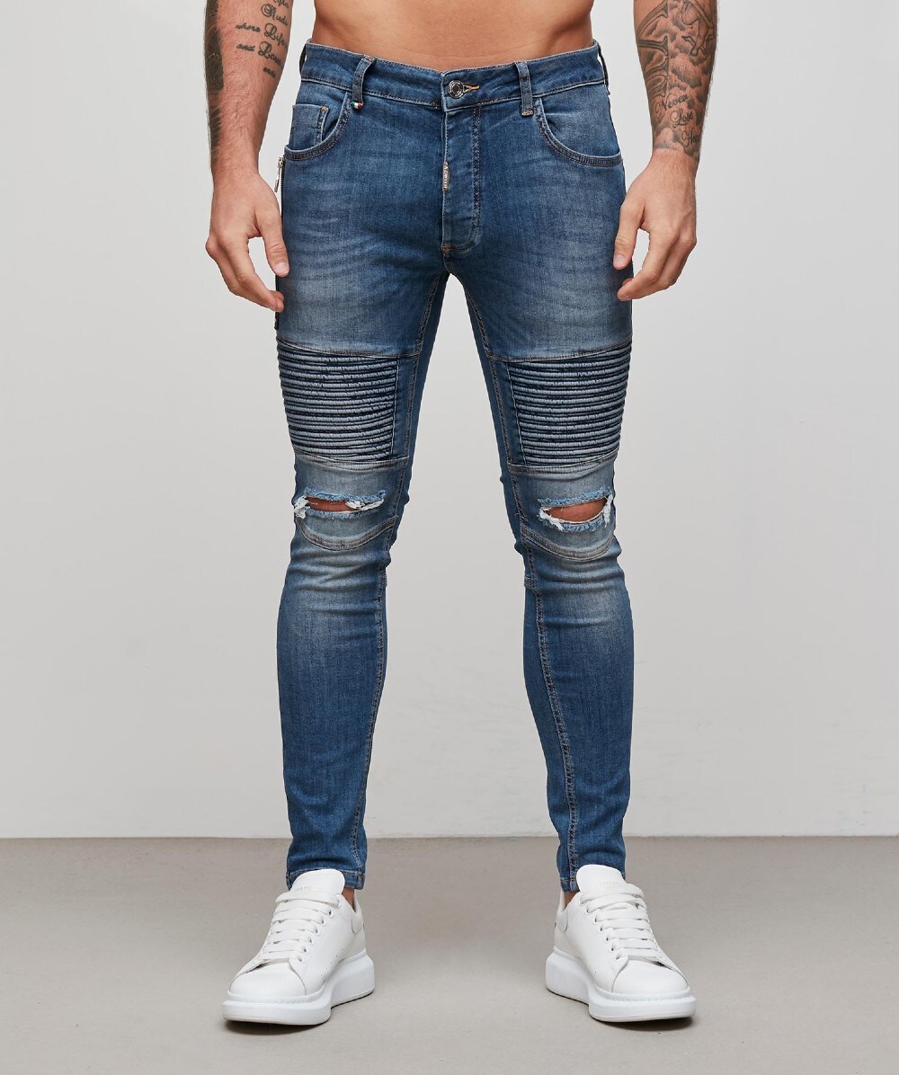 Alessandro Zavetti Tirso Biker Denim Jean Mid Wash Zavetti