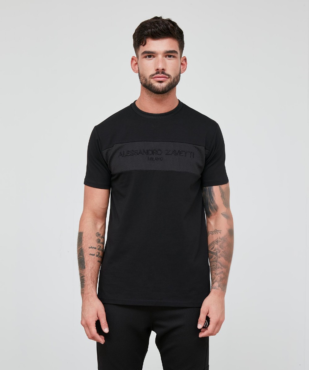 Alessandro Zavetti Lucas Waffle Panel T-Shirt | Black | Zavetti