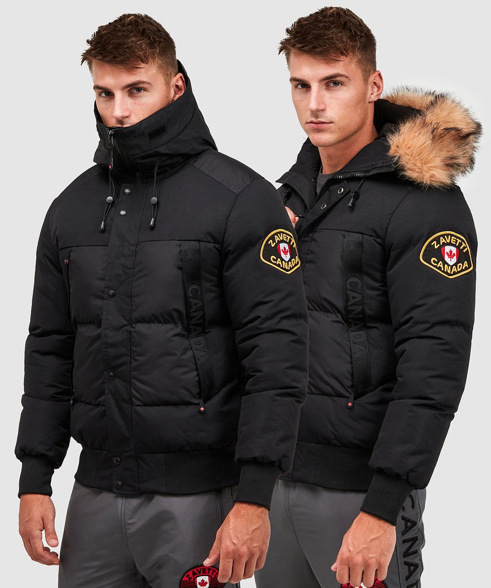 Zavetti Canada Aylmer Puffer Fur Hooded Bomber Jacket | BLACK | Zavetti