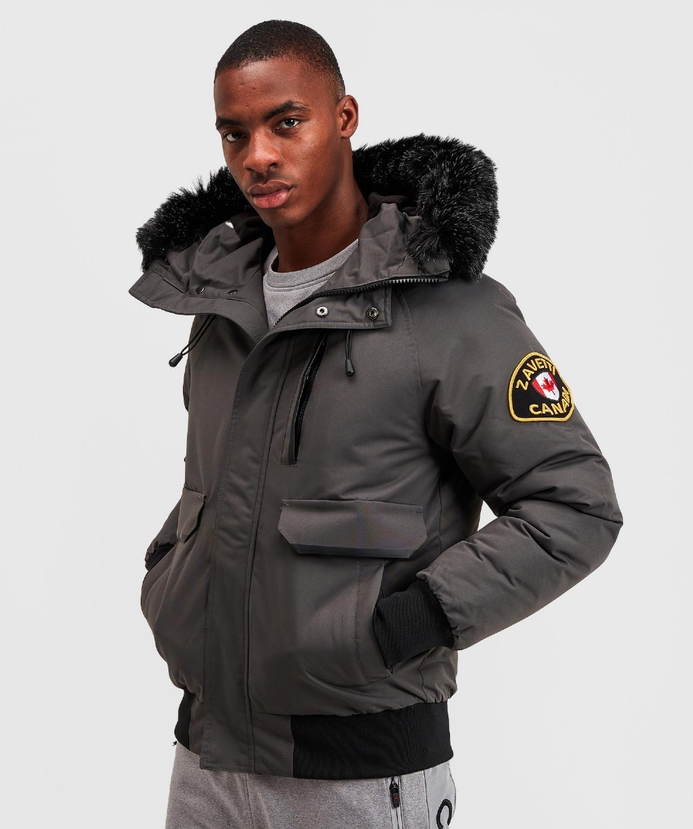 Zavetti Canada Abelli Tech Fur Hooded Bomber Jacket GREY Zavetti
