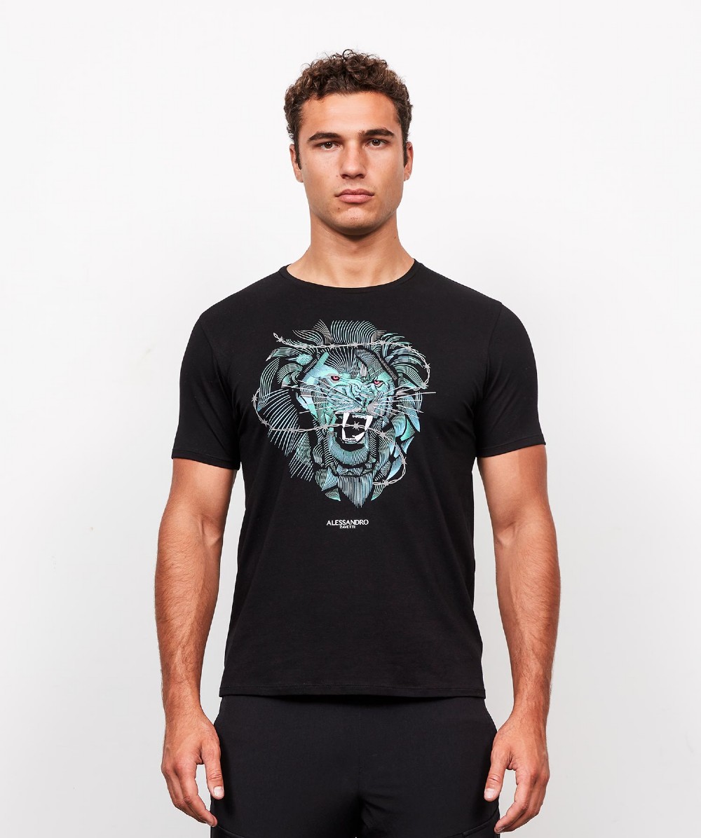 Alessandro Zavetti Lion Barbed Wire T-Shirt | Black | Zavetti