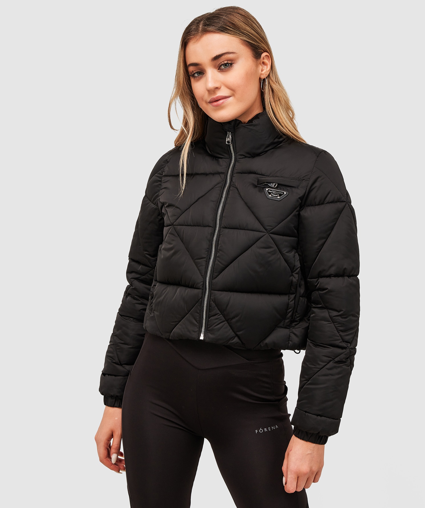 Alessandro Zavetti Womens Della Diamond Puffer Jacket Black Zavetti
