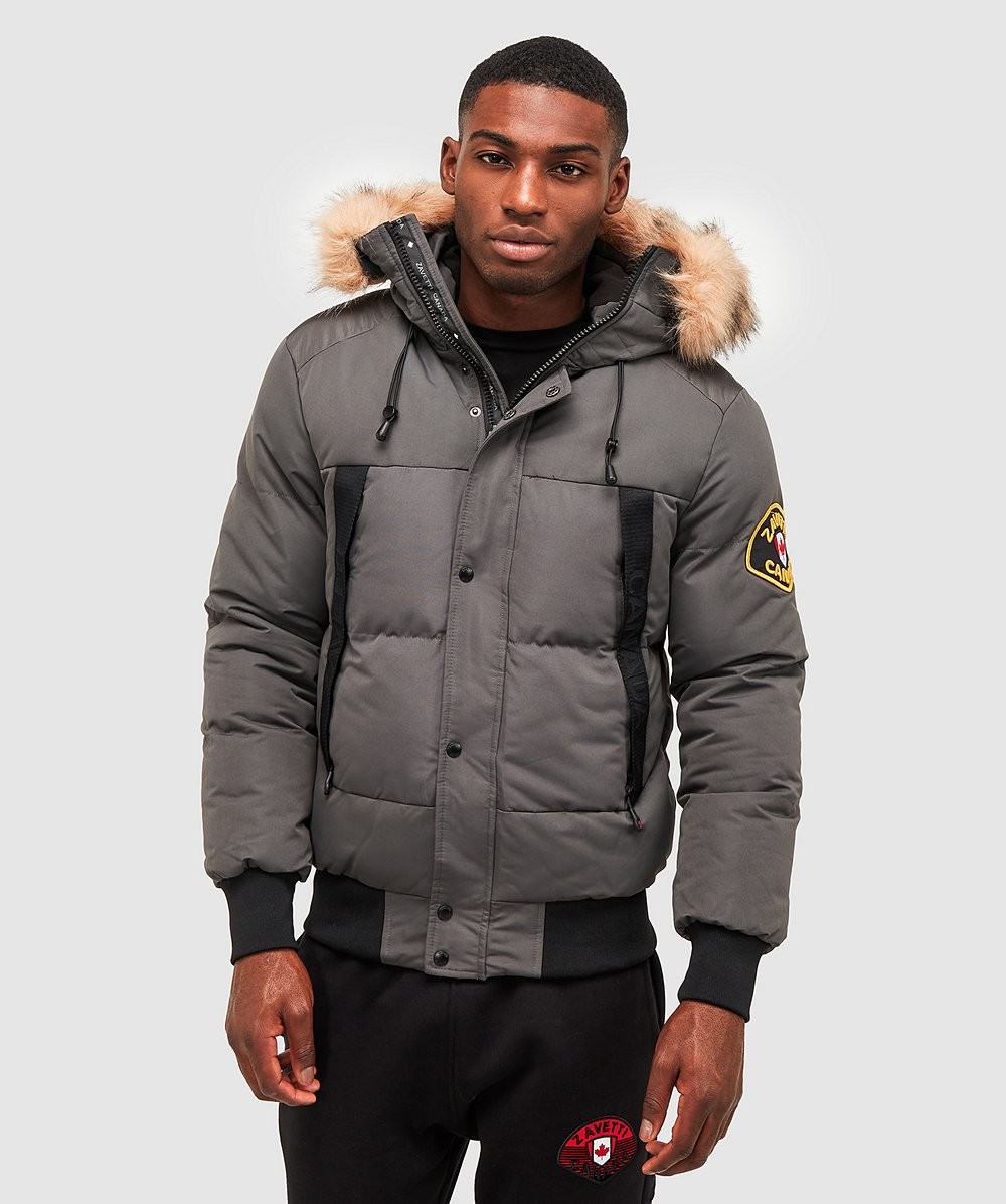 Zavetti Canada Aylmer Puffer Fur Hooded Bomber Jacket | Asphalt | Zavetti