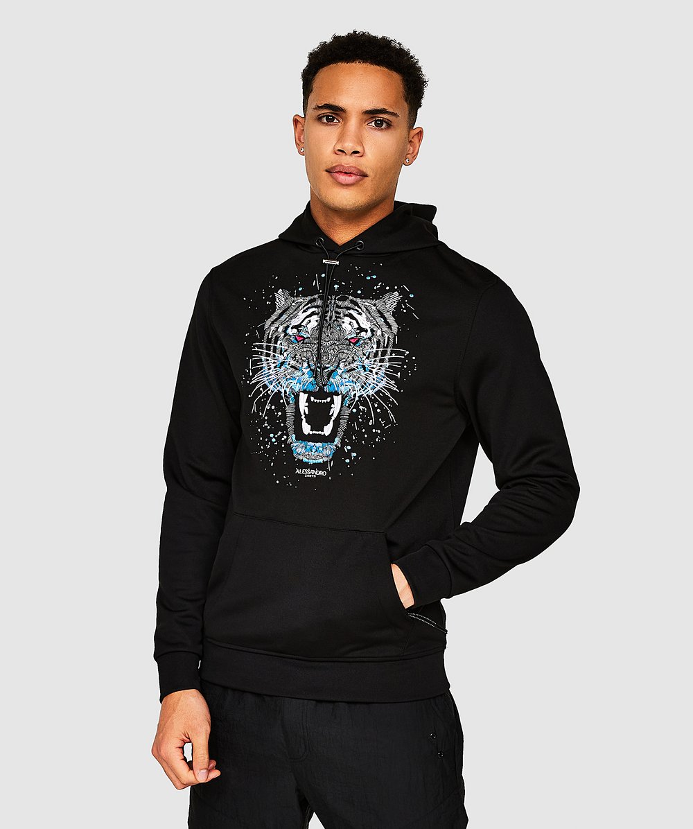 Night Out Edit Growler Paint Overhead Hoodie Black / Blue Zavetti