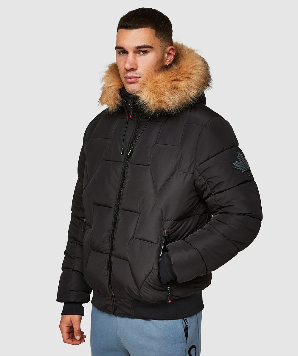 Short puffer coat with fur hood deals