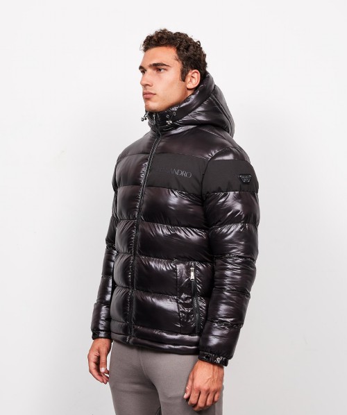 Alessandro Zavetti Tessini AOP Full Zip Puffer Jacket | Black | Zavetti