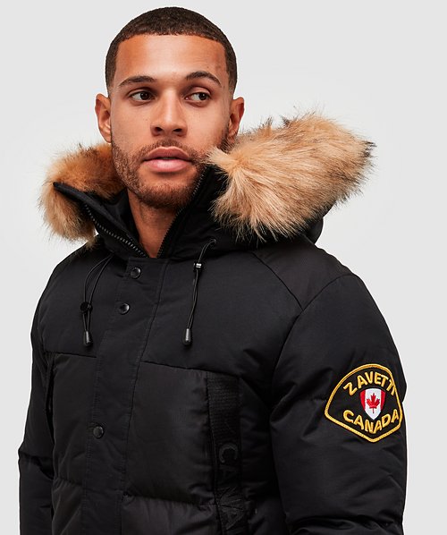 Zavetti Canada Aylmer Puffer Fur Hooded Bomber Jacket, BLACK