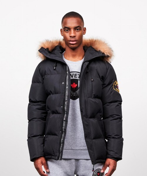 Mens long puffer jacket with fur hood Clearance