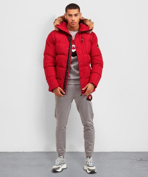 red puffer parka