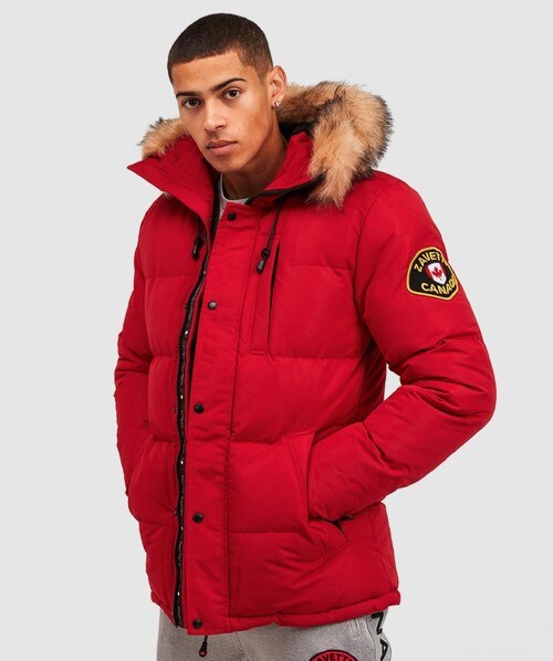 red puffer parka