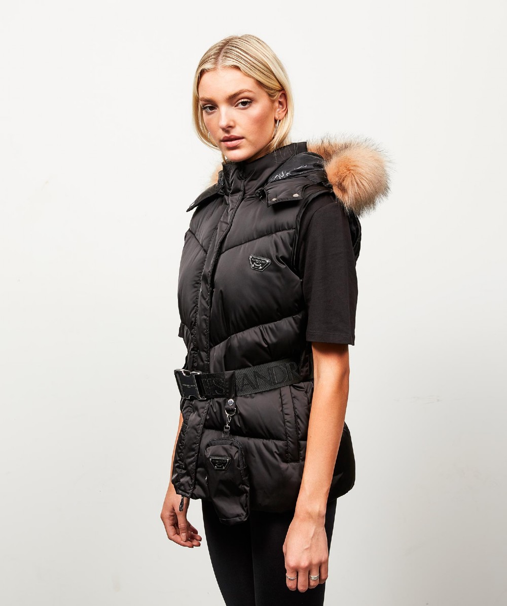 Womens Lucia Belted Chevron Fur Gilet