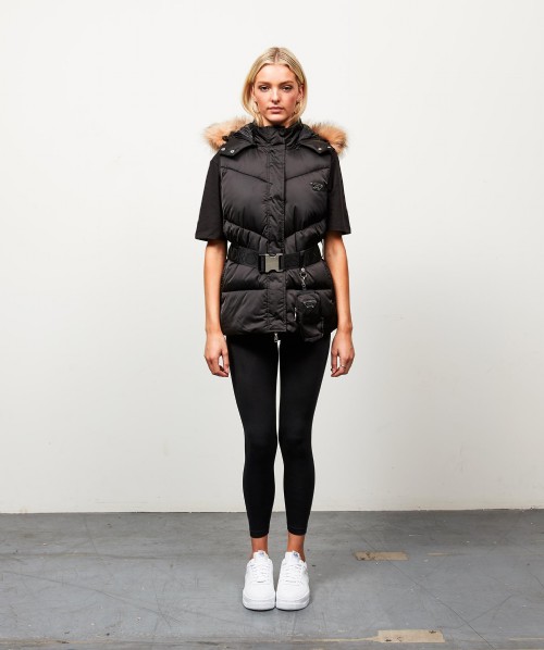 Womens Lucia Belted Chevron Fur Gilet