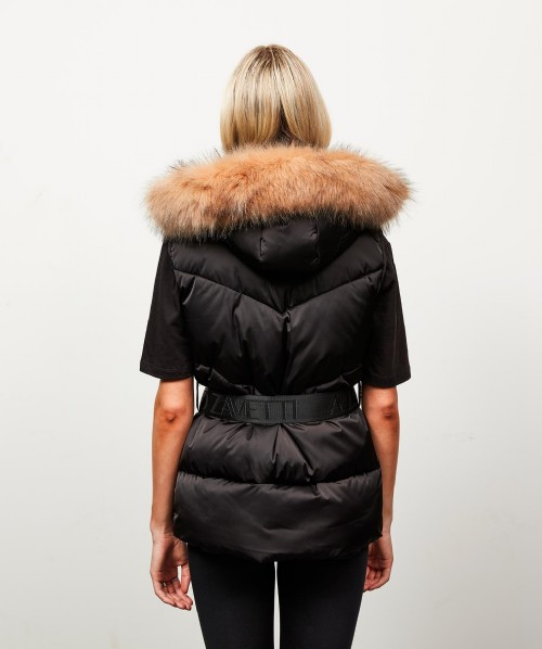Womens Lucia Belted Chevron Fur Gilet
