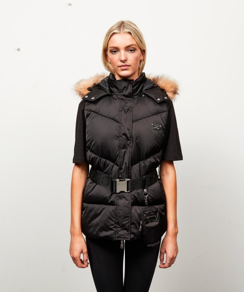 Womens Lucia Belted Chevron Fur Gilet