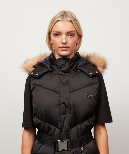 Womens Lucia Belted Chevron Fur Gilet