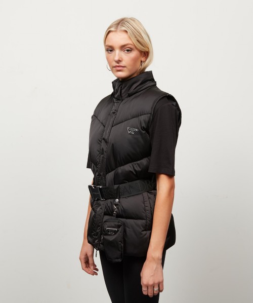 Womens Lucia Belted Chevron Fur Gilet