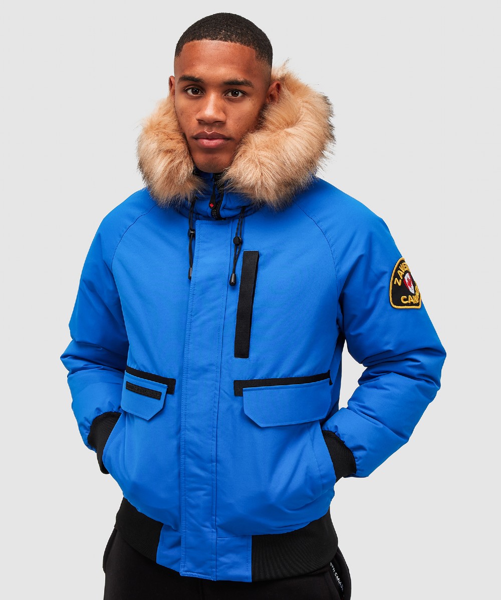 blue jacket with fur hood mens