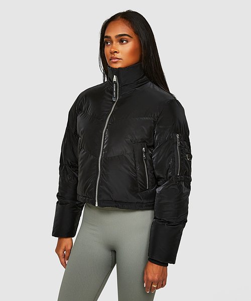 Women's Black Cropped Puffer Jacket