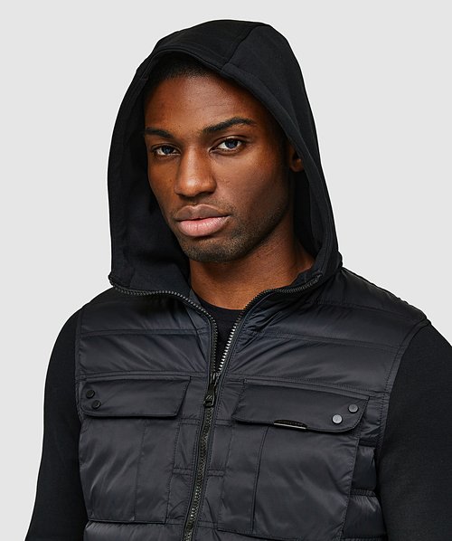 Alessandro Zavetti Soriano Quilted Hybrid Zip Hoodie, Jet Black