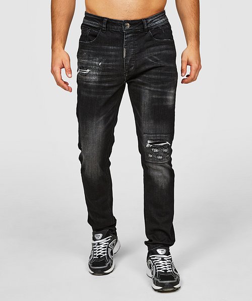 Skinny Fit Distressed Ribbed Leather Denim Jeans | Men's Moto Jeans |  RADPRESENT