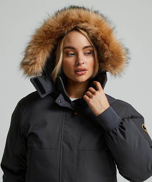 Zavetti Canada Womens Olivia Hooded Bomber Jacket Asphalt Zavetti