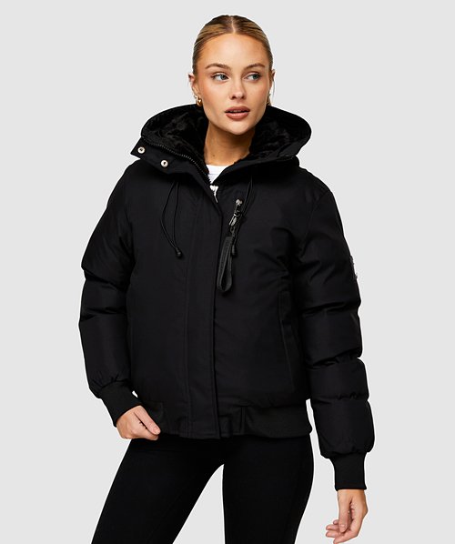 Black Grey Hooded Puffer Coat Sandbanks Ravine Mid Puffer Jacket