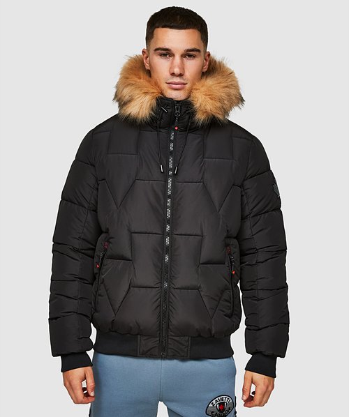 Padded bomber jacket with fur hood shop
