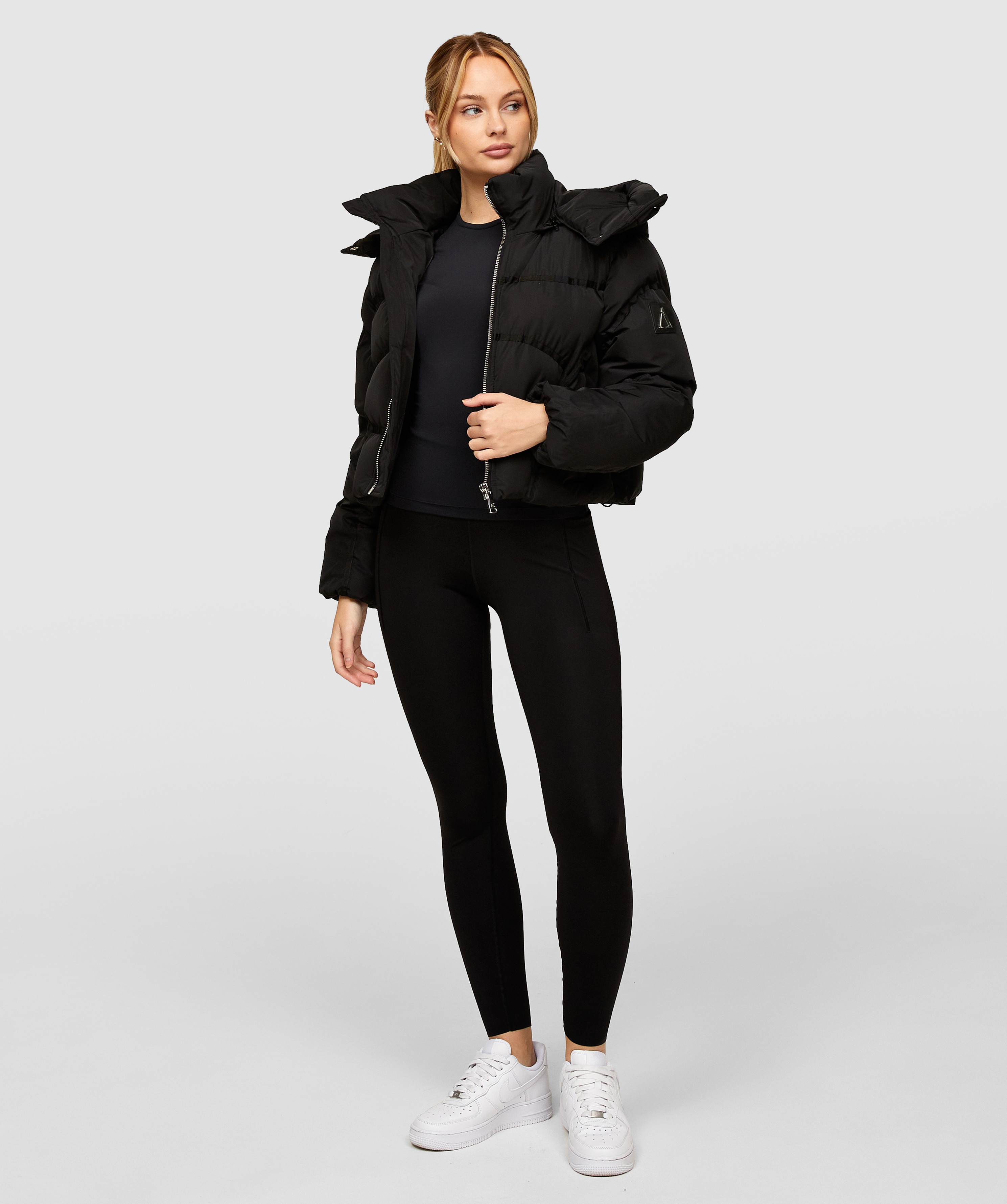 Alessandro Zavetti Womens Giada Crop Puffer Jacket | Jet Black