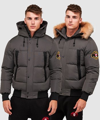 Zavetti Canada Aylmer Puffer Fur Hooded Bomber Jacket Asphalt Zavetti