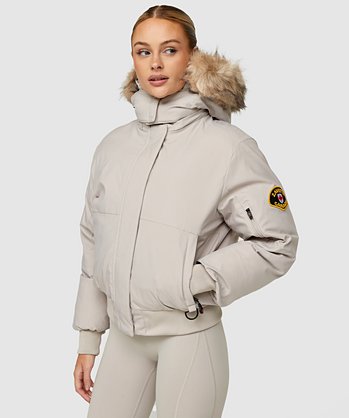 Zavetti Canada Womens Olivia Hooded Bomber Jacket Ecru Zavetti